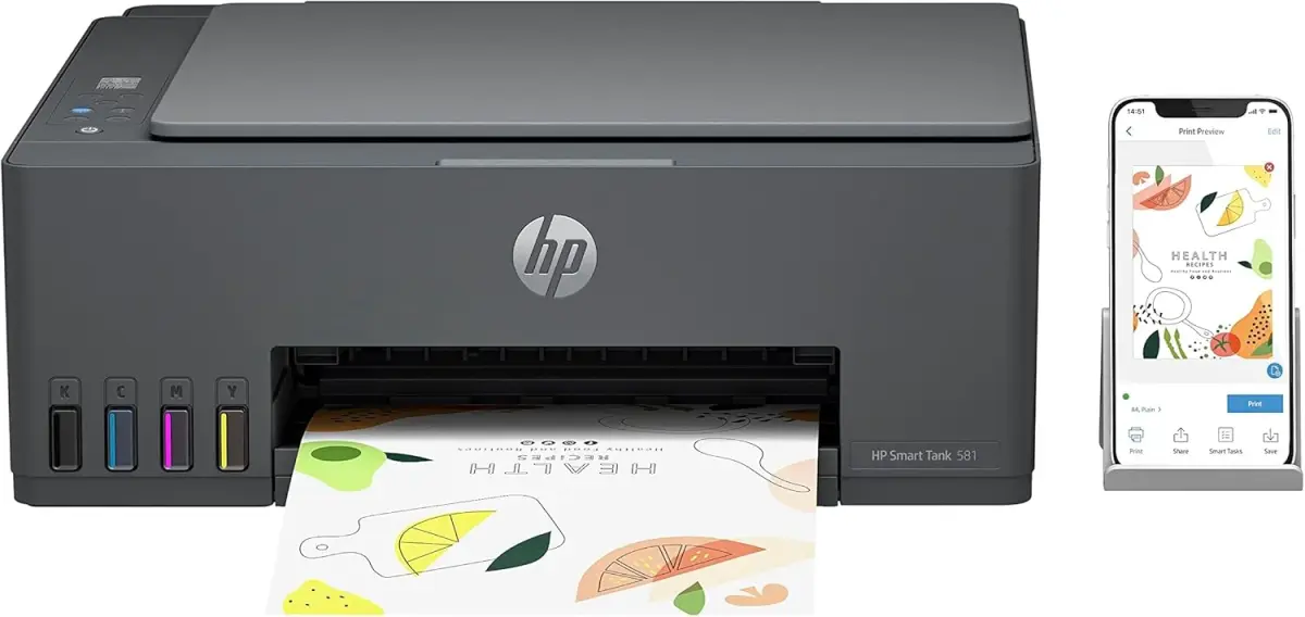 طابعة HP Smart Tank 581 متعددة الوظائف للمنزل والمكاتب الصغيرة