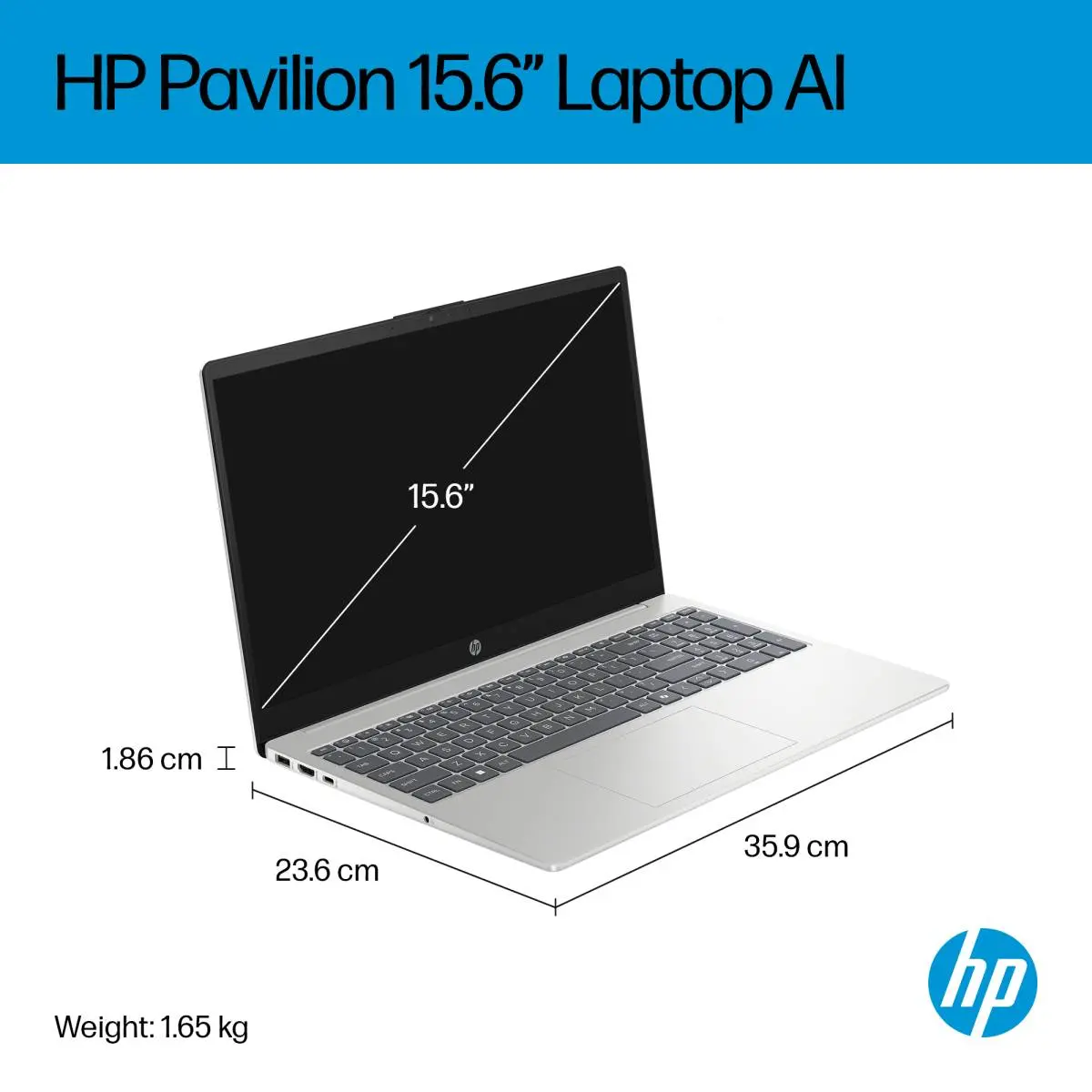 لابتوب HP 15 موديل 15-fd2104TU، معالج Intel Core Ultra 5 225U، رام 8GB DDR5، SSD 512GB، شاشة 15.6 إنش FHD، كرت Intel مدمج، DOS - فضي | 15-fd2104TU