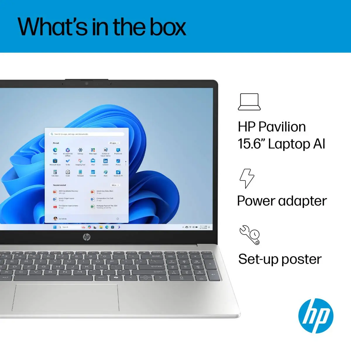 لابتوب HP 15 موديل 15-fd2102TU، معالج Intel Core Ultra 7 255U، رام 8GB DDR5، SSD 512GB، شاشة 15.6 إنش FHD، كرت Intel مدمج، DOS - فضي | 15-fd2102TU