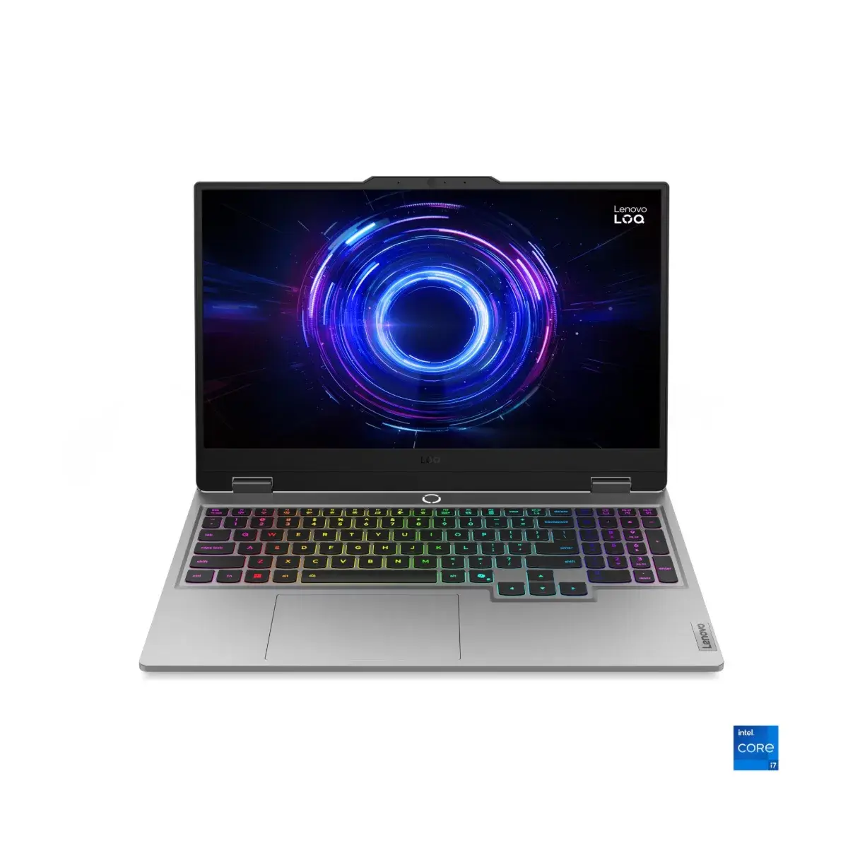 Lenovo LOQ 15IRX10 gaming laptop in Luna Grey with 15.6-inch 144Hz display and RGB backlit keyboard