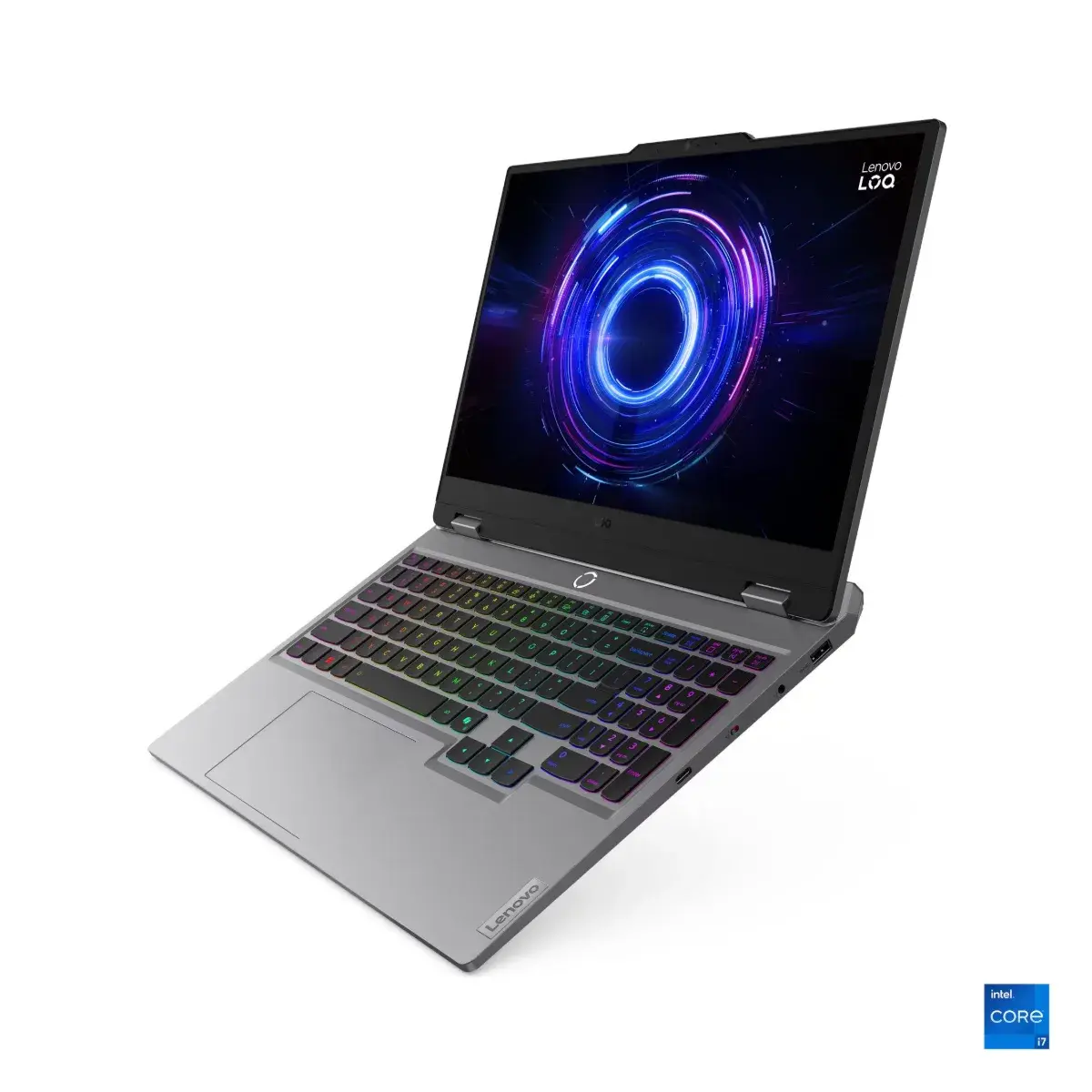 Lenovo LOQ 15IRX10 gaming laptop in Luna Grey with 15.6-inch 144Hz display and RGB backlit keyboard