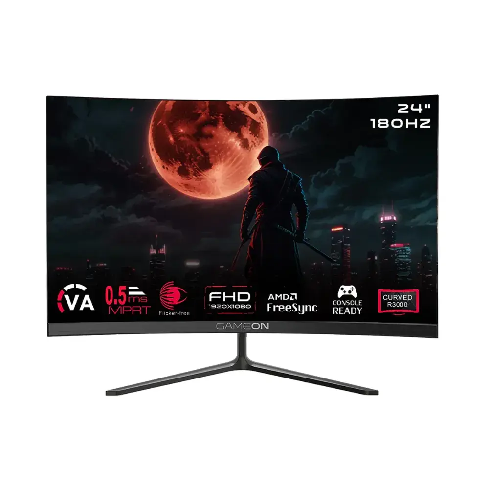 GAMEON GOC24F180VA 24" Curved Gaming Monitor, Full HD 1920x1080, VA 3000R, 180Hz, 0.5ms, FreeSync, HDMI 2.1 - Black | GOC24F180VA
