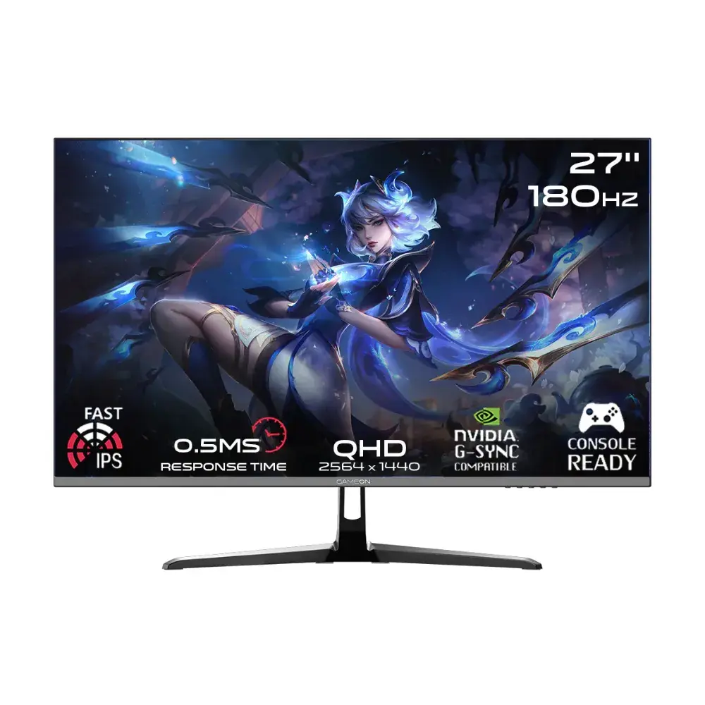 GAMEON GOPS27QHD180IPS 27" Gaming Monitor, QHD 2560x1440, Fast IPS, 180Hz, 0.5ms MPRT, G-SYNC Compatible, HDMI 2.1 - Black | GOPS27QHD180IPS