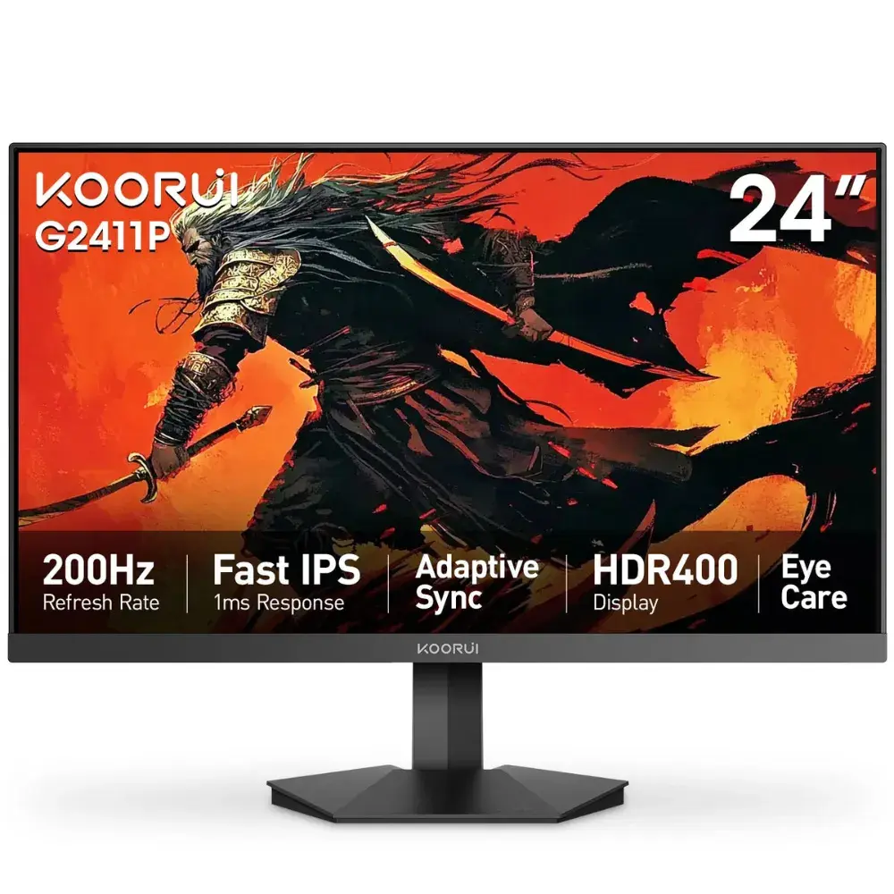 KOORUI G2411P 24" Gaming Monitor, Full HD 1920x1080, Fast IPS, 200Hz, 1ms, HDR400, FreeSync & G-SYNC Compatible - Black | G2411P