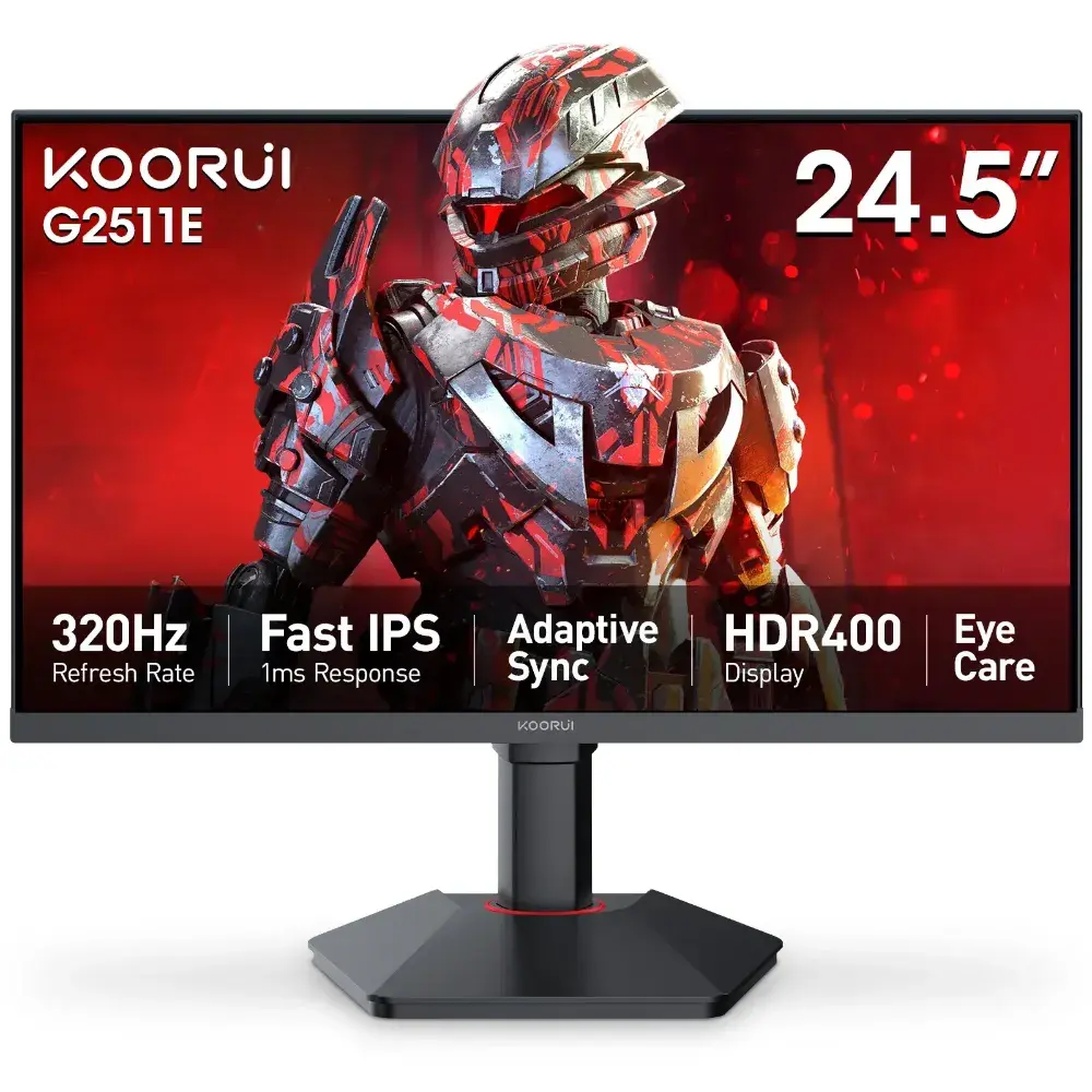 KOORUI G2511E 24.5" Gaming Monitor, Full HD 1920x1080, Fast IPS, 320Hz, 1ms, HDR400, FreeSync & G-SYNC, Height Adjustable - Black | G2511E