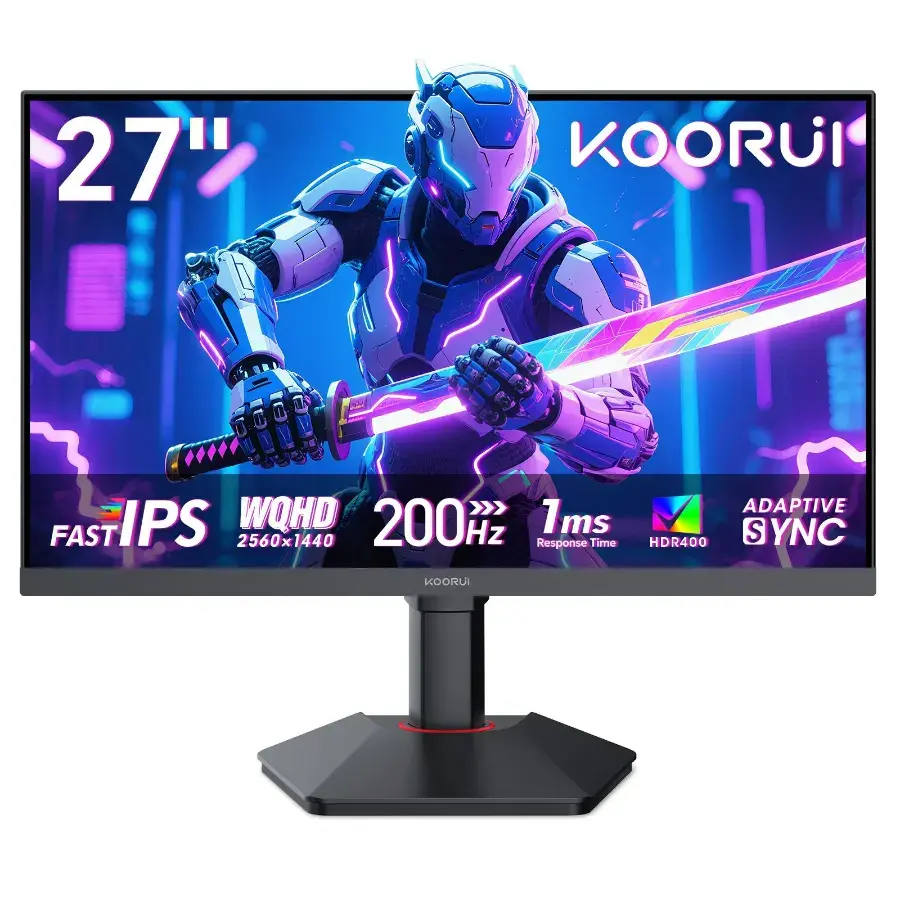 KOORUI G2722P 27" Gaming Monitor, QHD 2560x1440, Fast IPS, 200Hz, 1ms, HDR400, G-SYNC Compatible, Height Adjustable - Black | G2722P