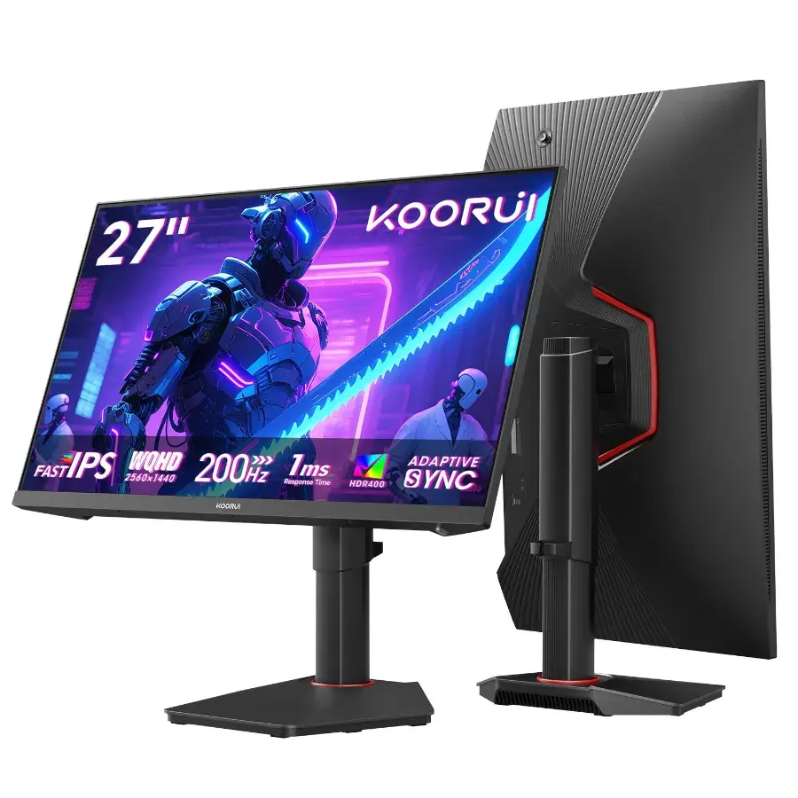KOORUI G2722P 27" Gaming Monitor, QHD 2560x1440, Fast IPS, 200Hz, 1ms, HDR400, G-SYNC Compatible, Height Adjustable - Black | G2722P