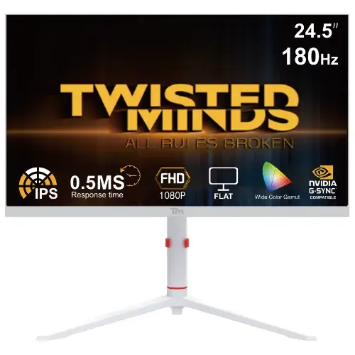 Twisted Minds Frost Series TMA24FHD180IPS 24.5" Gaming Monitor, Full HD, IPS, 180Hz, 0.5ms, HDMI 2.1 - White