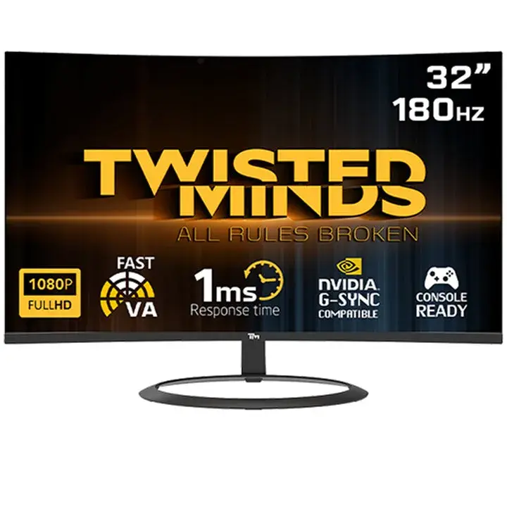 Twisted Minds Eclipse Series TM32CFHD180VA 32" Curved Gaming Monitor, Full HD, VA, 180Hz, 1ms, HDMI 2.1, 1500R